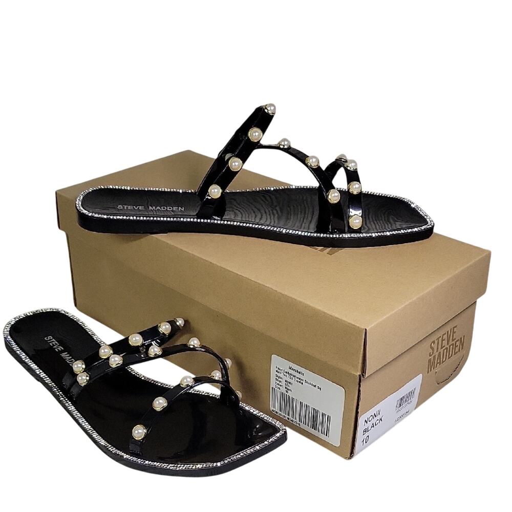 Steve Madden Black Sandals with Pearl Accents